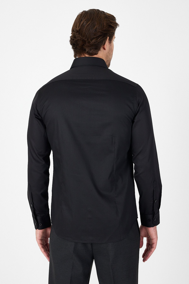 Siyah Uzun Kol Yarım İtalyan Yaka Cepsiz Non Iron Slim Fit Pamuklu Gömlek 1004250267