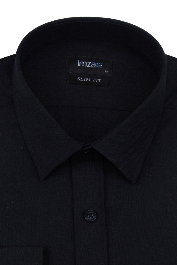 Siyah Uzun Kollu  Bez Ayağı Sert Yaka Cepsiz  Pamuklu Basic Slim Fit Dar Kesim Gömlek 1004240057
