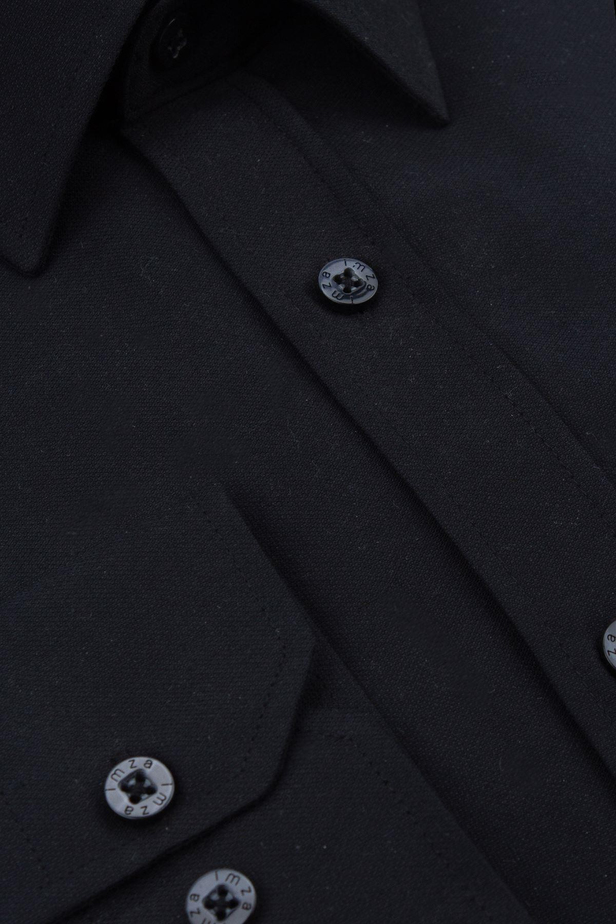 Siyah Uzun Kollu  Bez Ayağı Sert Yaka Cepsiz  Pamuklu Basic Slim Fit Dar Kesim Gömlek 1004240057