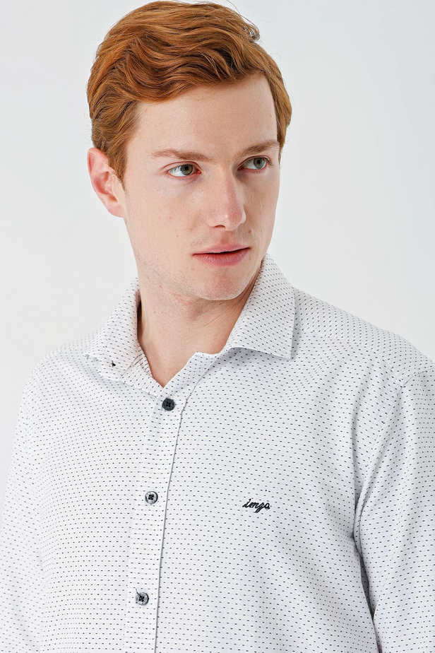 Siyah Uzun Kollu Desenli Armürlü Cepsiz Pamuklu Klasik Slim Fit Dar Kesim Gömlek 1004240189