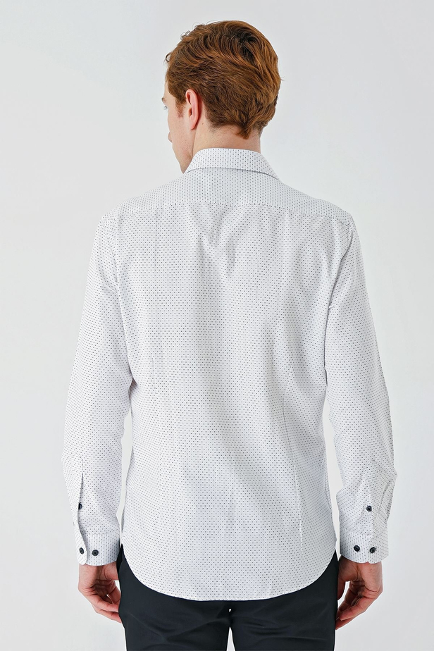 Siyah Uzun Kollu Desenli Armürlü Cepsiz Pamuklu Klasik Slim Fit Dar Kesim Gömlek 1004240189