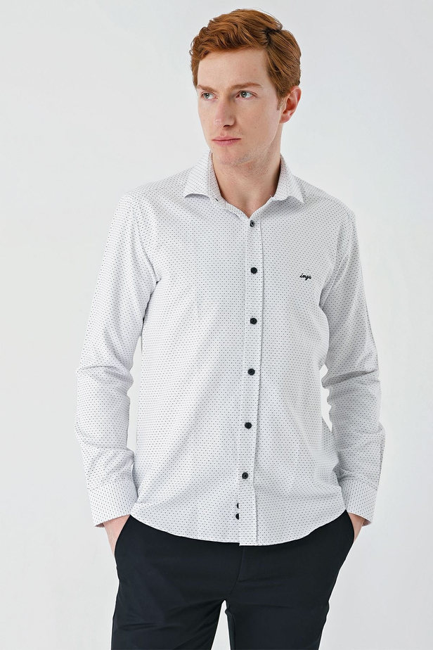 Siyah Uzun Kollu Desenli Armürlü Cepsiz Pamuklu Klasik Slim Fit Dar Kesim Gömlek 1004240189