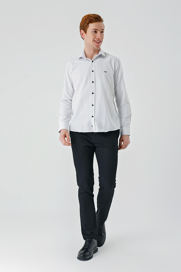 Siyah Uzun Kollu Desenli Armürlü Cepsiz Pamuklu Klasik Slim Fit Dar Kesim Gömlek 1004240189