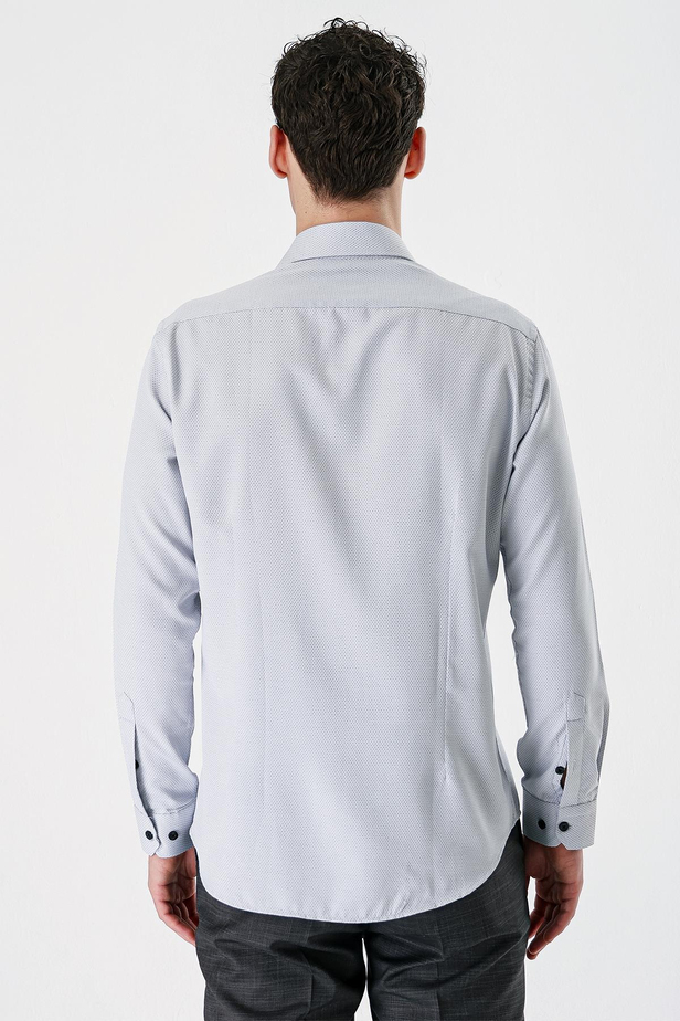 Siyah Uzun Kollu Desenli Armürlü Sert Yaka Cepsiz Pamuklu Slim Fit Dar Kesim Gömlek 1004235171