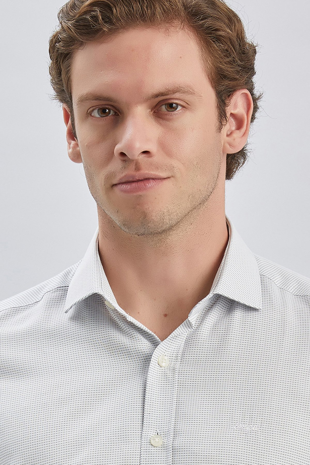 Siyah Uzun Kollu Desenli Bez Ayağı Cepsiz Pamuklu Klasik Slim Fit Dar Kesim Gömlek 1004240236