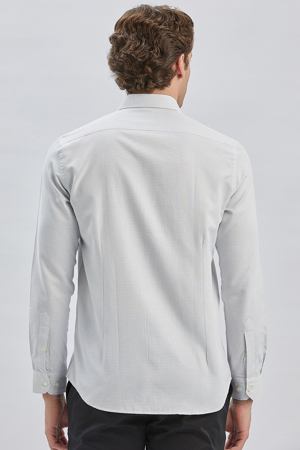 Siyah Uzun Kollu Desenli Bez Ayağı Cepsiz Pamuklu Klasik Slim Fit Dar Kesim Gömlek 1004240236