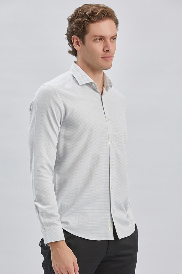 Siyah Uzun Kollu Desenli Bez Ayağı Cepsiz Pamuklu Klasik Slim Fit Dar Kesim Gömlek 1004240236