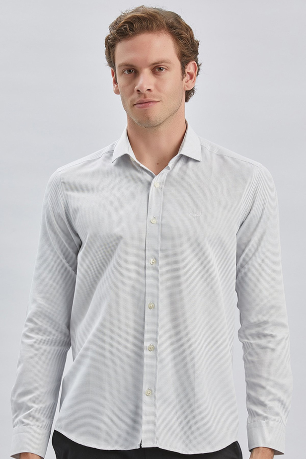 Siyah Uzun Kollu Desenli Bez Ayağı Cepsiz Pamuklu Klasik Slim Fit Dar Kesim Gömlek 1004240236