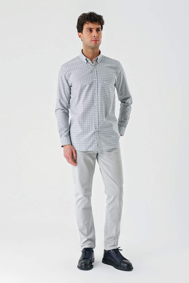 Siyah Uzun Kollu Ekoseli Cepli Garnili Pamuklu Klasik Comfort Fit Rahat Kesim Gömlek 1004240227