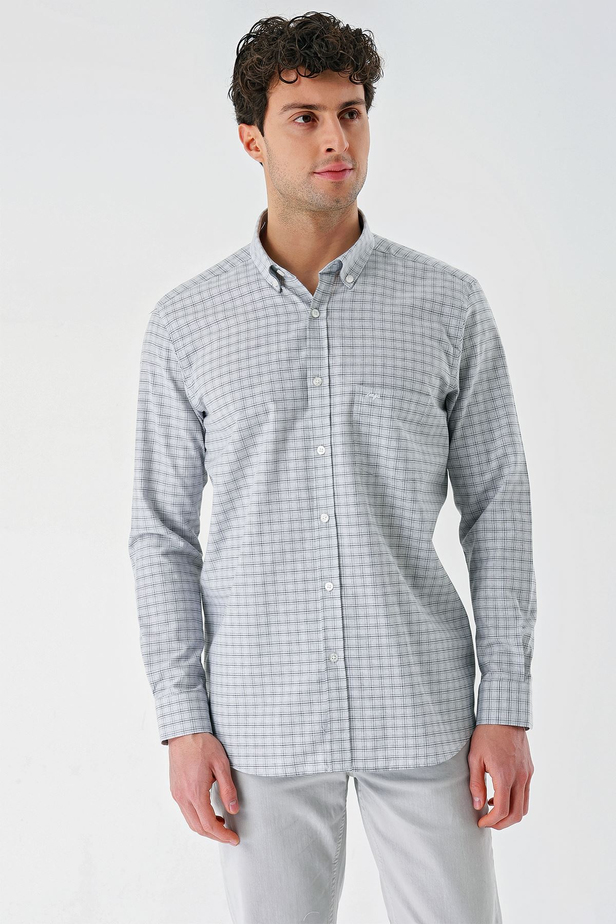 Siyah Uzun Kollu Ekoseli Cepli Garnili Pamuklu Klasik Comfort Fit Rahat Kesim Gömlek 1004240227