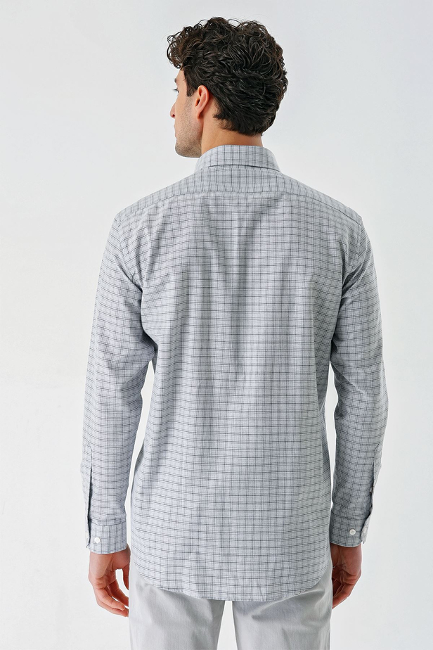 Siyah Uzun Kollu Ekoseli Cepli Garnili Pamuklu Klasik Comfort Fit Rahat Kesim Gömlek 1004240227