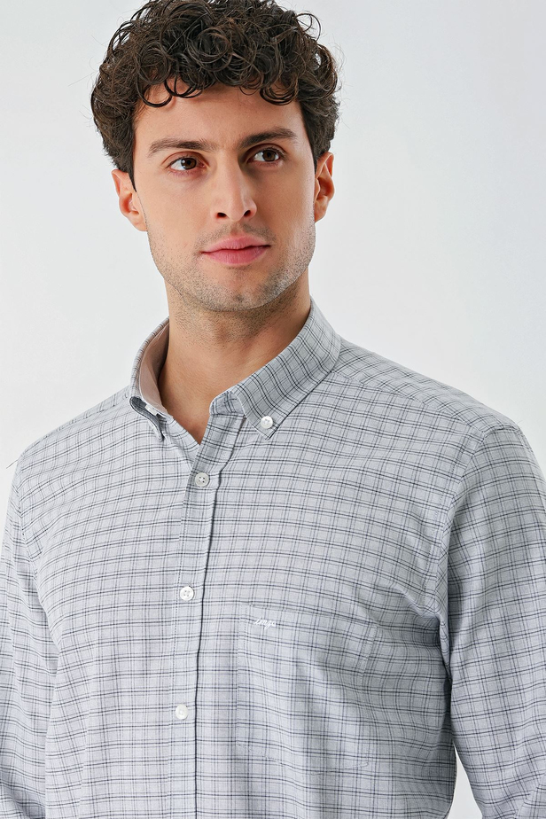 Siyah Uzun Kollu Ekoseli Cepli Garnili Pamuklu Klasik Comfort Fit Rahat Kesim Gömlek 1004240227