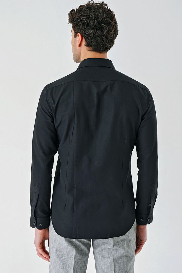 Siyah Uzun Kollu Oxford Cepsiz Pamuklu Klasik Slim Fit Dar Kesim Gömlek 1004240235