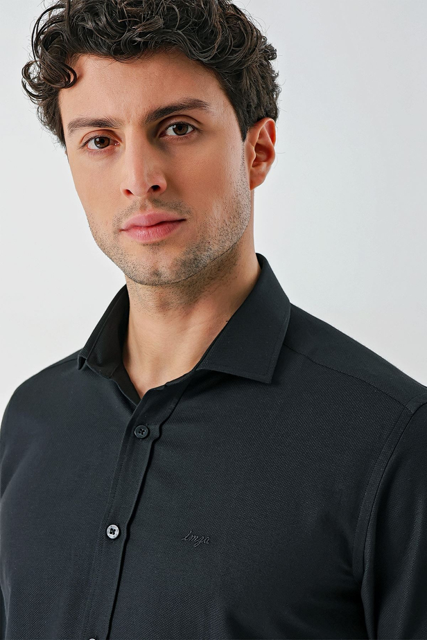 Siyah Uzun Kollu Oxford Cepsiz Pamuklu Klasik Slim Fit Dar Kesim Gömlek 1004240235