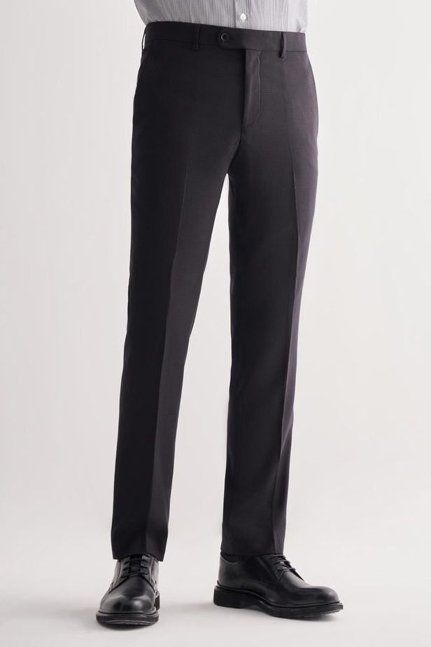 Siyah Yan Cep Açık Paça Kendinden Desenli Slim Fit Esnek Pantolon 1003255151