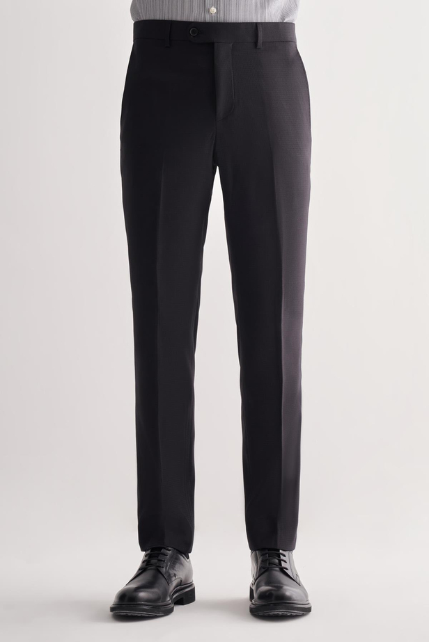 Siyah Yan Cep Açık Paça Kendinden Desenli Slim Fit Esnek Pantolon 1003255151