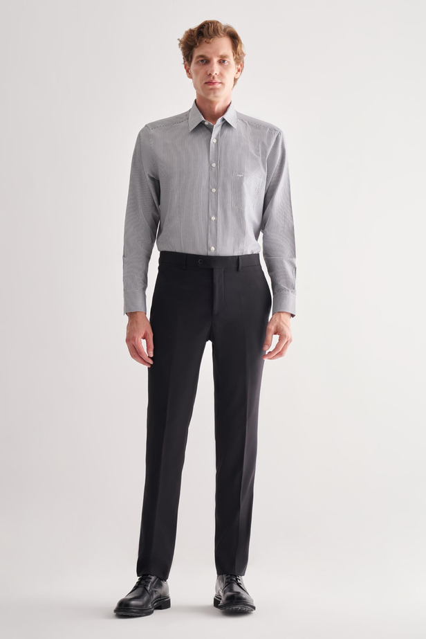 Siyah Yan Cep Açık Paça Kendinden Desenli Slim Fit Esnek Pantolon 1003255151