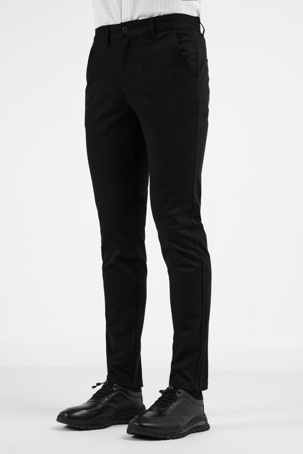 Siyah Yan Cep Düz Paça Pamuklu Slim Fit Chino Casual Pantolon 1003255155