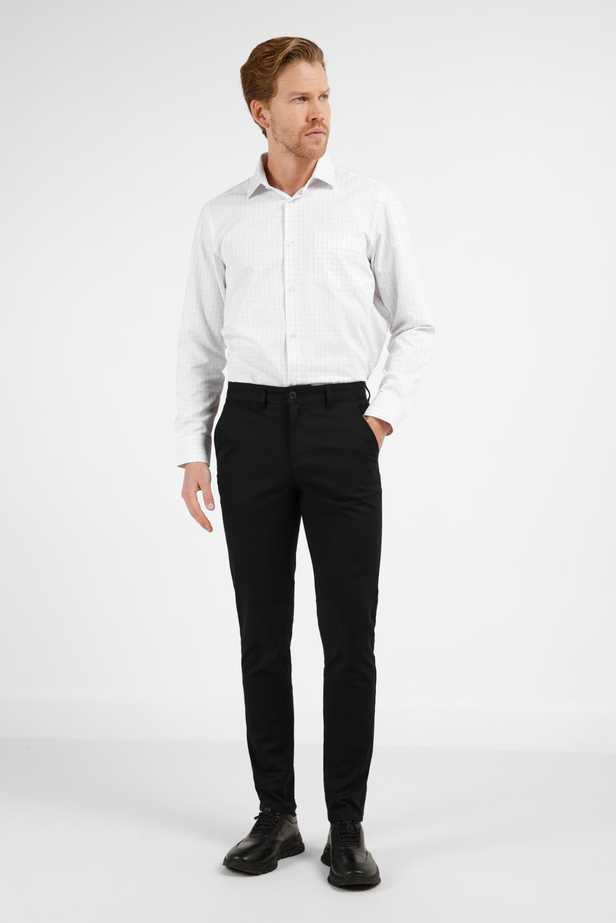 Siyah Yan Cep Düz Paça Pamuklu Slim Fit Chino Casual Pantolon 1003255155