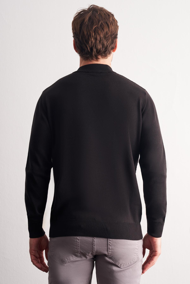 Siyah Yarım Balıkçı Yaka Uzun Kol Cepsiz Comfort Fit Classic Pamuklu Triko Kazak 1012255208