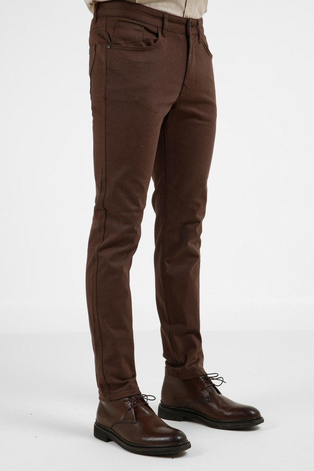 Sütlü Kahverengi 5 Cep  Düz Paça Pamuklu Slim Fit 5 Cep Casual Pantolon 1003255154