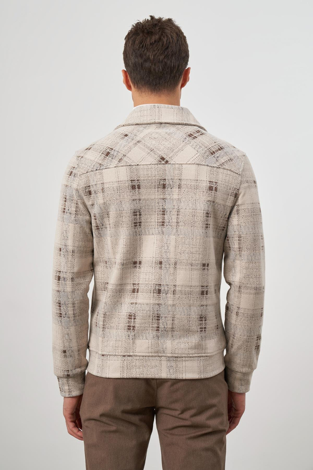 Taba Örme Bebe Yaka Kendinden Desenli Yırtmaçsız Astarsız Slim Fit Classic Mont 1007245157