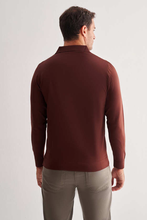 Taba Uzun Kol Fermuarlı Yaka Cepsiz  Slim Fit  Triko 1012255150