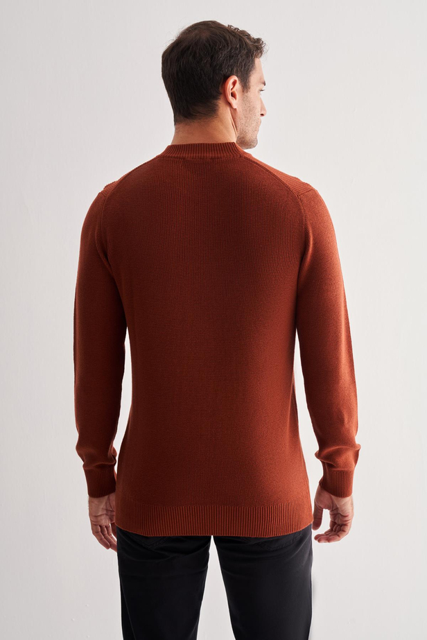 Taba Yarım Balıkçı Yaka Uzun Kol Cepsiz Comfort Fit Casual Pamuklu Triko Kazak 1012255203