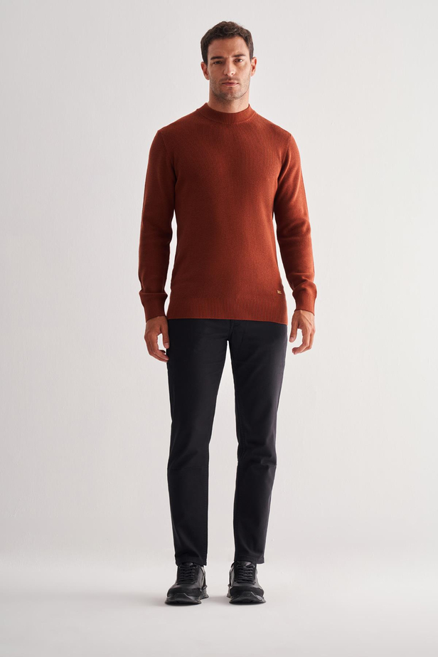 Taba Yarım Balıkçı Yaka Uzun Kol Cepsiz Comfort Fit Casual Pamuklu Triko Kazak 1012255203