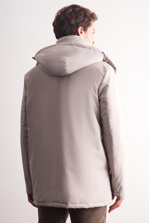 Taş Rengi Çıkma Kapşonlu Dik Yaka Yırtmaçsız Esnek Classic Kaban 1008255165