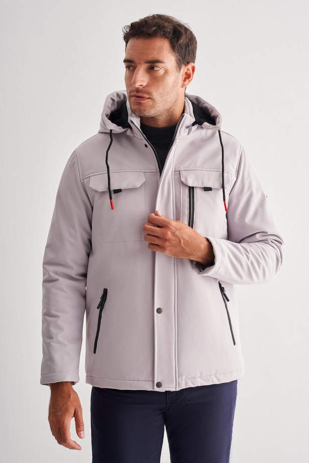 Taş Rengi Dik Yaka Çıkma Kapşonlu Slim Fit Casual Mont 1007255131