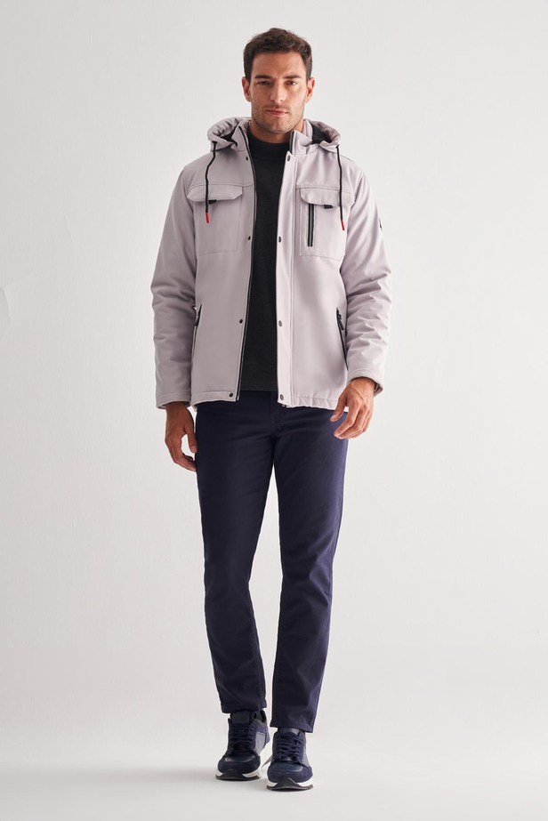 Taş Rengi Dik Yaka Çıkma Kapşonlu Slim Fit Casual Mont 1007255131