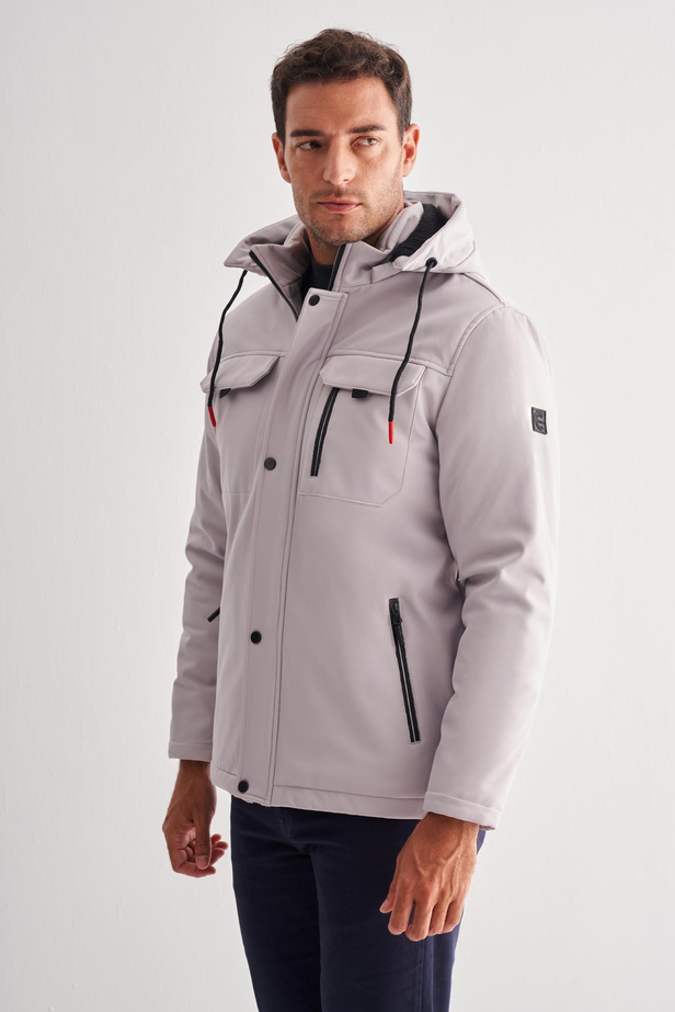 Taş Rengi Dik Yaka Çıkma Kapşonlu Slim Fit Casual Mont 1007255131