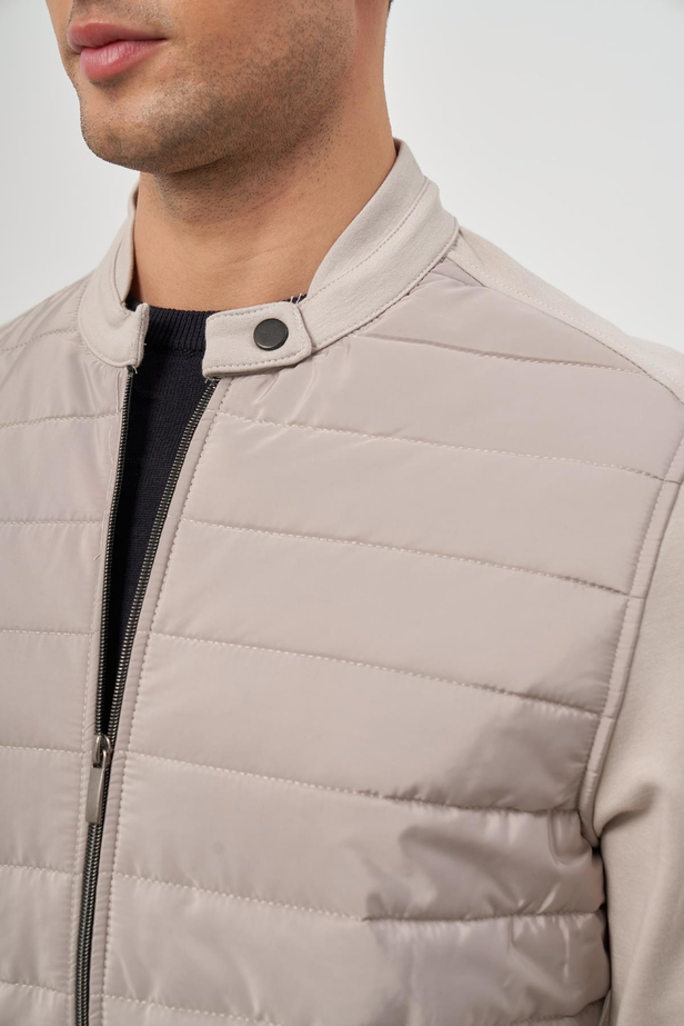 Taş Rengi Kapitone Dik Yaka Astarlı Slim Fit Dar Kesim Klasik Mont 1007245154