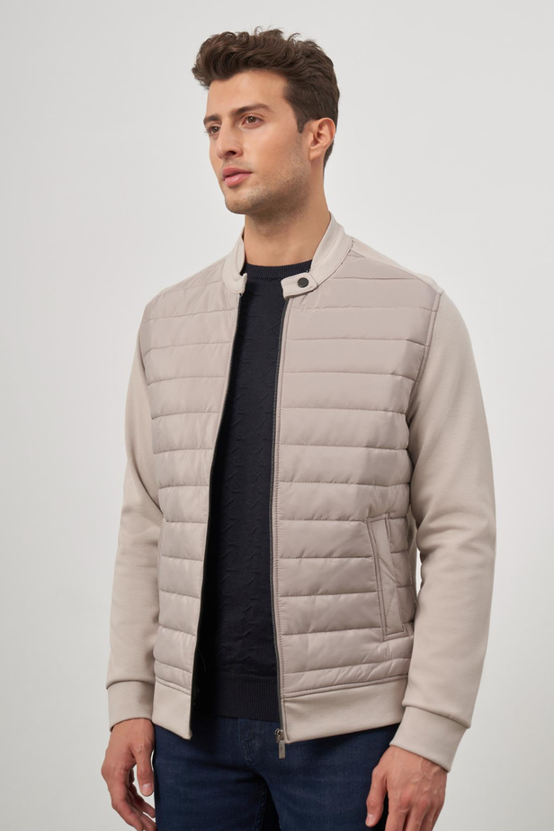 Taş Rengi Kapitone Dik Yaka Astarlı Slim Fit Dar Kesim Klasik Mont 1007245154