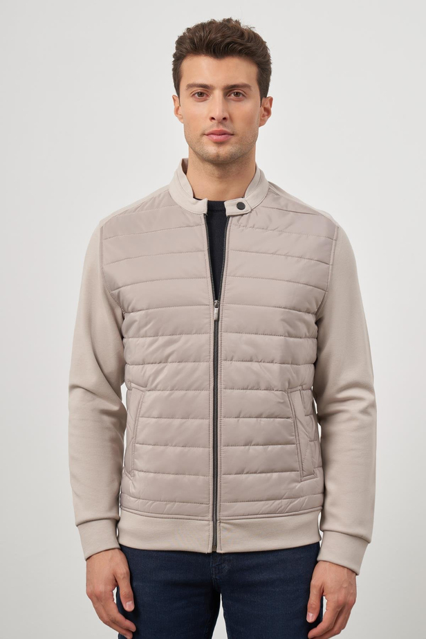 Taş Rengi Kapitone Dik Yaka Astarlı Slim Fit Dar Kesim Klasik Mont 1007245154