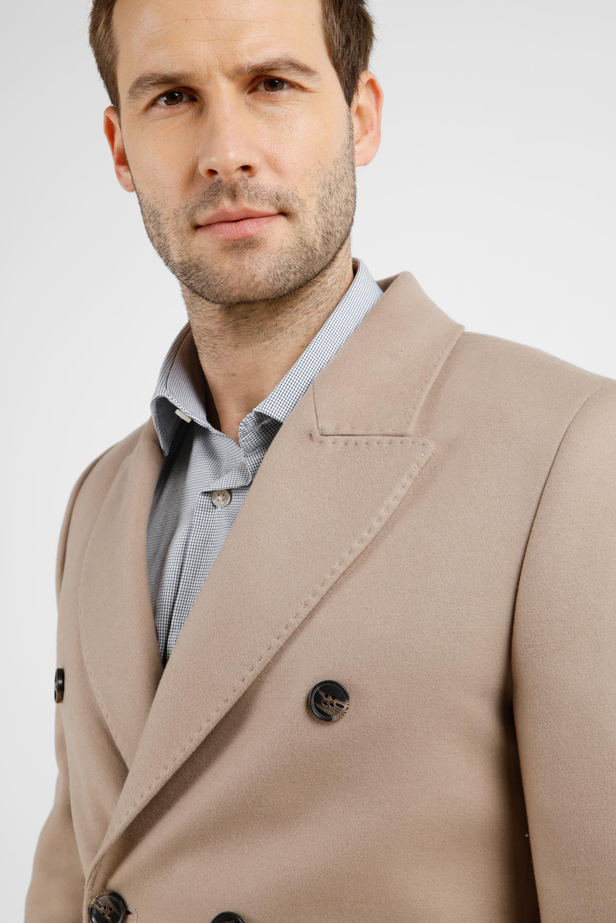 Taş Rengi Kılıç Yaka Classic Slim Fit Kruvaze Kaban 1008255102