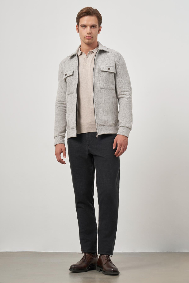 Taş Rengi Örme Bebe Yaka Kendinden Desenli Yırtmaçsız Astarsız Slim Fit Classic Mont 1007245156