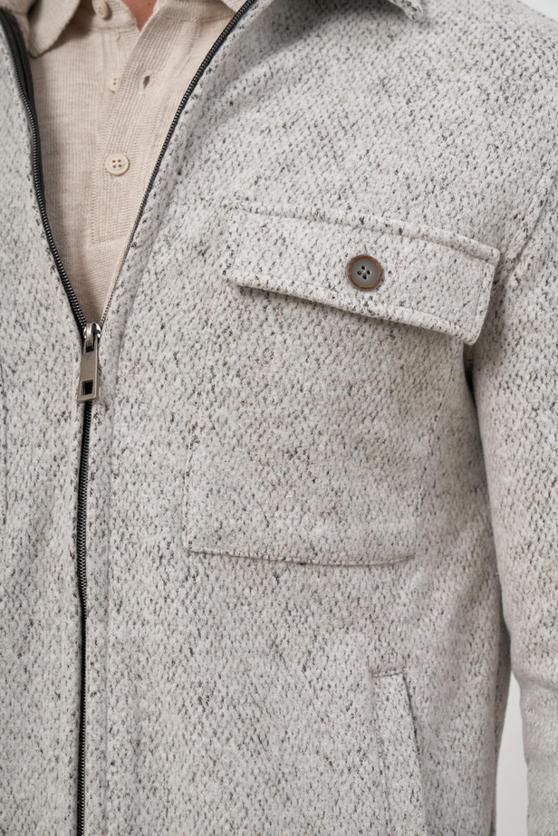 Taş Rengi Örme Bebe Yaka Kendinden Desenli Yırtmaçsız Astarsız Slim Fit Classic Mont 1007245156