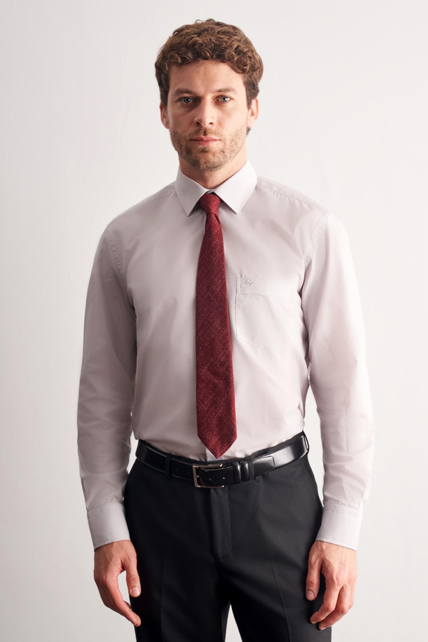 Taş Rengi Sert Yaka Uzun Kol Easy To Iron Comfort Fit Pamuklu Gömlek 1004255300