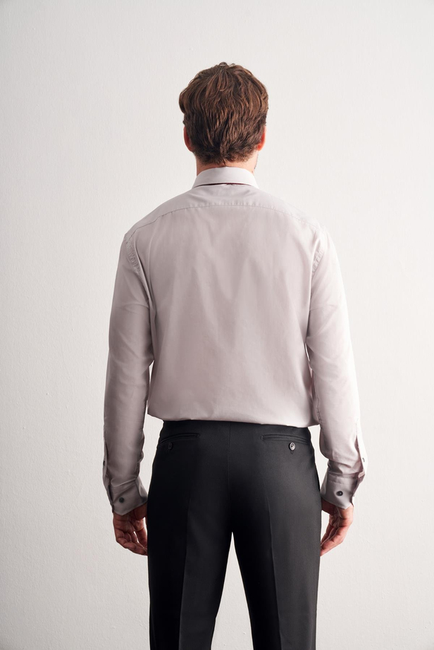 Taş Rengi Sert Yaka Uzun Kol Easy To Iron Comfort Fit Pamuklu Gömlek 1004255300