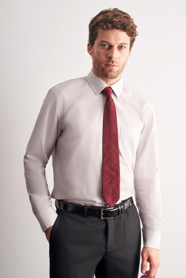 Taş Rengi Sert Yaka Uzun Kol Easy To Iron Comfort Fit Pamuklu Gömlek 1004255300