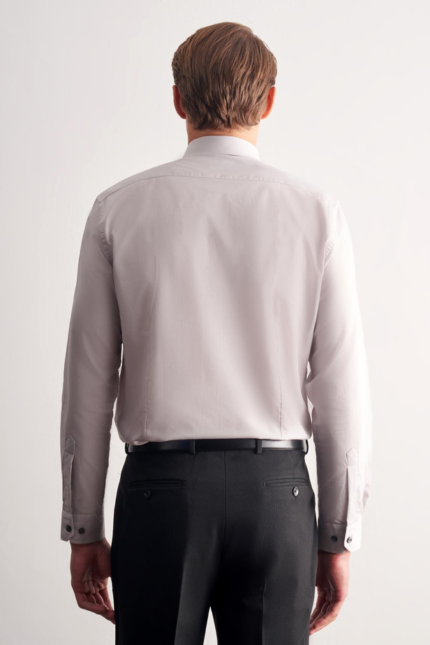 Taş Rengi Yarım İtalyan Yaka Uzun Kol Easy To Iron Slim Fit Pamuklu Gömlek 1004255301