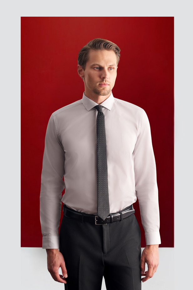 Taş Rengi Yarım İtalyan Yaka Uzun Kol Easy To Iron Slim Fit Pamuklu Gömlek 1004255301