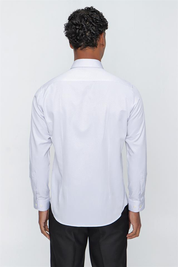 Uzun Kol Armürlü Sert Yaka Cepsiz Pamuklu Slim Fit Dar Kesim Klasik Gömlek 1004225151-S