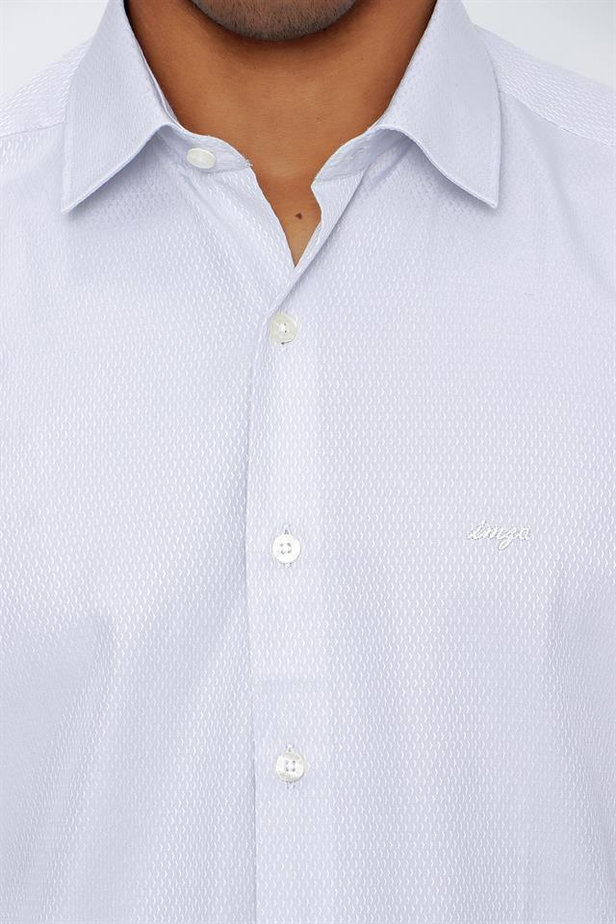 Uzun Kol Armürlü Sert Yaka Cepsiz Pamuklu Slim Fit Dar Kesim Klasik Gömlek 1004225151-S