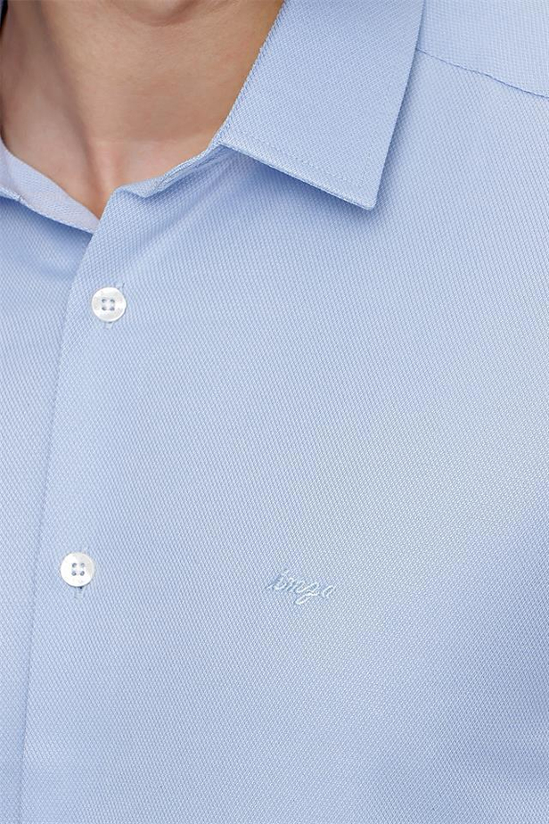 Uzun Kol Armürlü Sert Yaka Cepsiz Pamuklu Slim Fit Dar Kesim Klasik Gömlek 1004220172-S