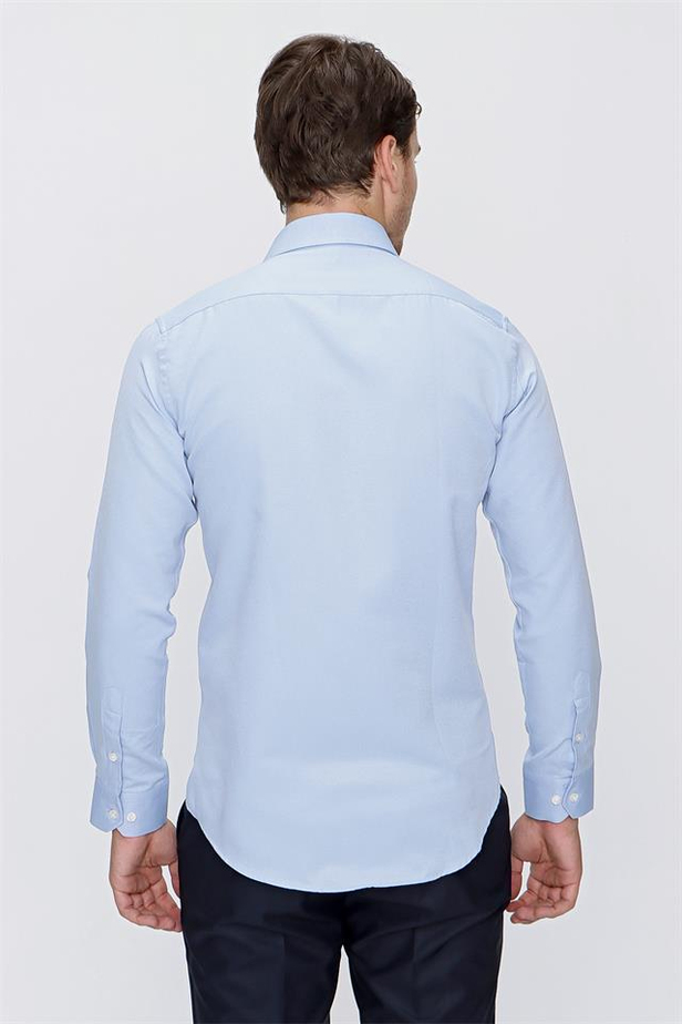 Uzun Kol Armürlü Sert Yaka Cepsiz Pamuklu Slim Fit Dar Kesim Klasik Gömlek 1004220172-S