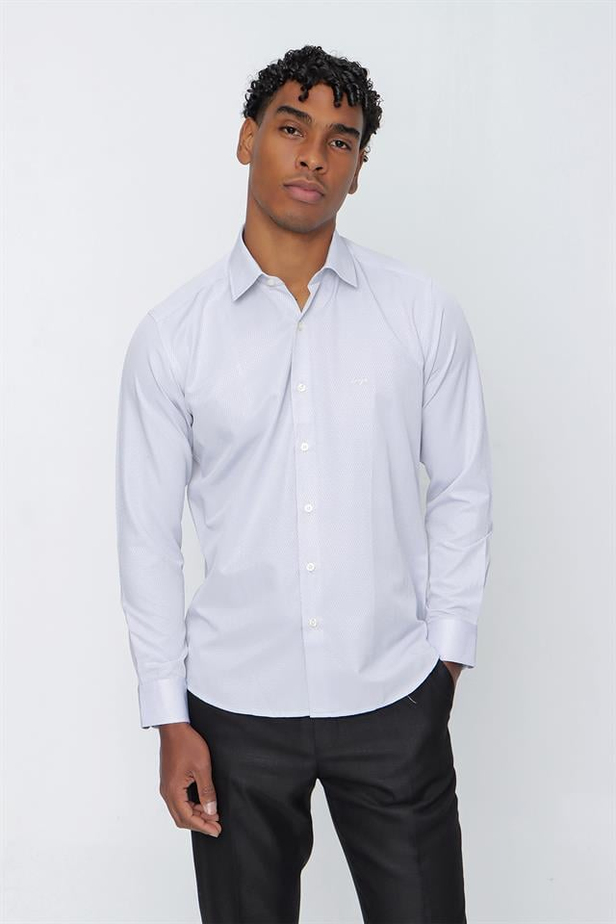 Uzun Kol Armürlü Sert Yaka Cepsiz Pamuklu Slim Fit Dar Kesim Klasik Gömlek 1004225151-S