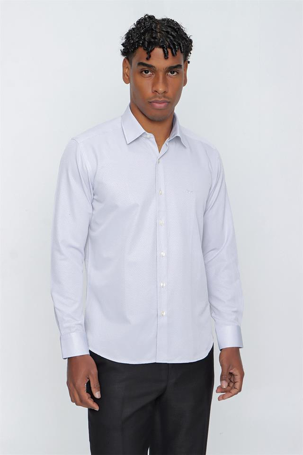 Uzun Kol Armürlü Sert Yaka Cepsiz Pamuklu Slim Fit Dar Kesim Klasik Gömlek 1004225151-S